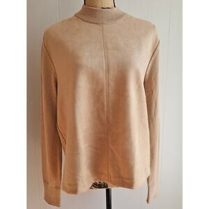 Ann Taylor mock neck sweater, faux soft leather front, knit arms & back, NWT
